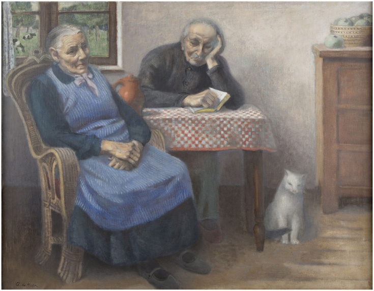 Adolf de Haer - Großeltern am Tisch sitzend mit Katze